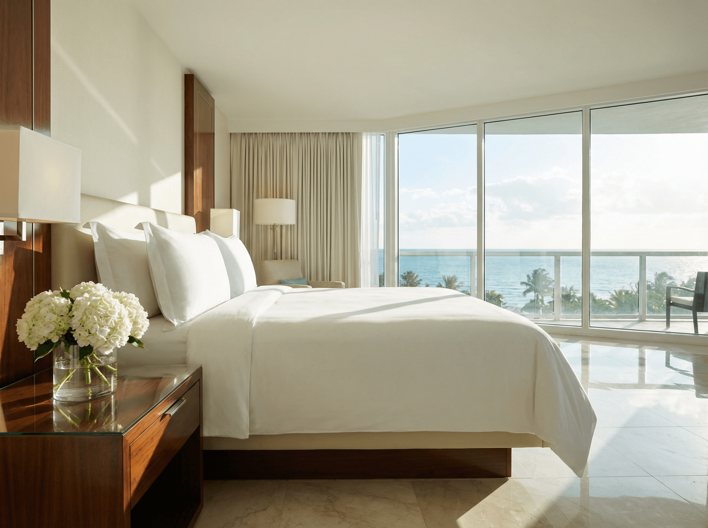 清掃スタッフがホテル客室を丁寧に整える様子